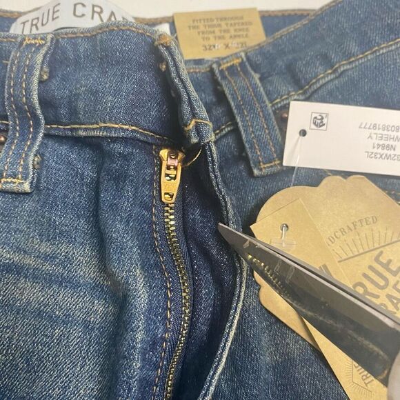TRUE CRAFT Men’s Flex Jeans Size 32 Inseam 32 Blue Lightly Distressed New With T - Picture 5 of 12